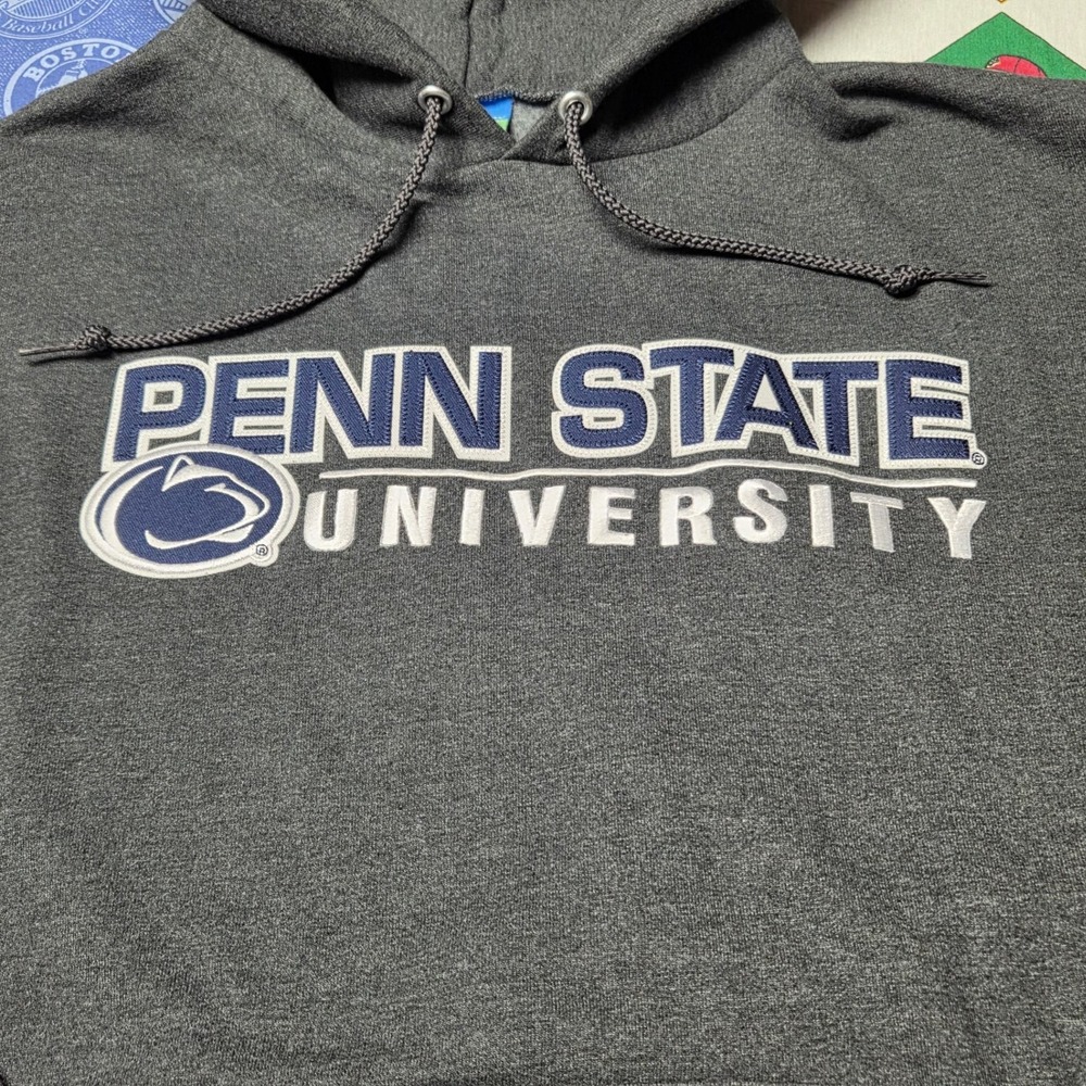 Penn State Hoodie Mens M Champion Eco Fleece Gray Embroidered Sweatshirt CS2071 - Picture 2 of 7